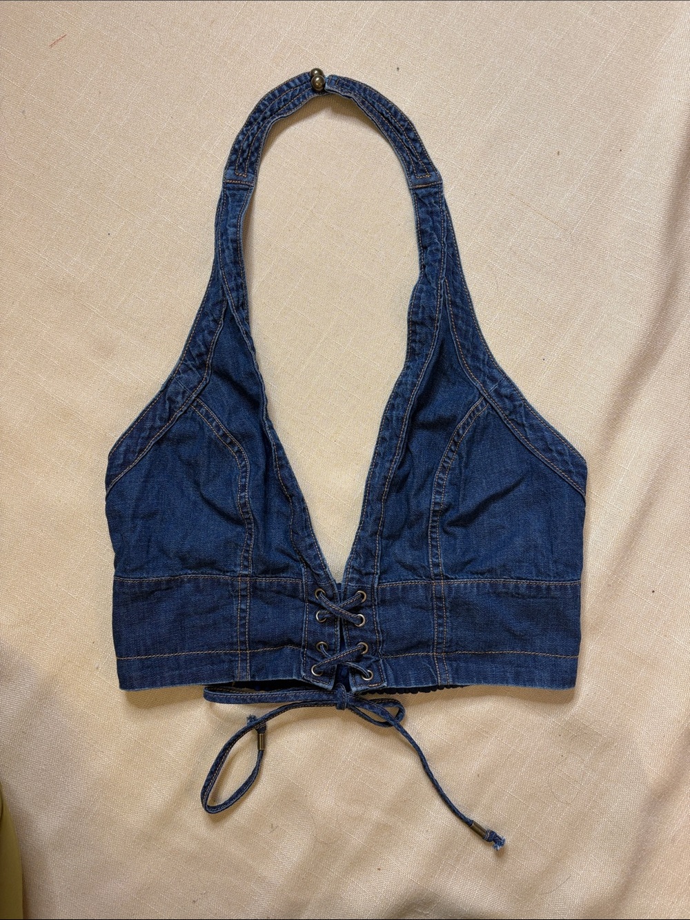Pilcro Indigo Denim Lace-Up Halter Camisole